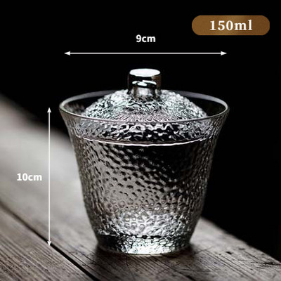 200 ml-es kalapács hőálló üveg Gaiwan átlátszó fedeles tál fedél csészealj nagy tea csésze tureen utazási teáskészletek üzleti ajándék