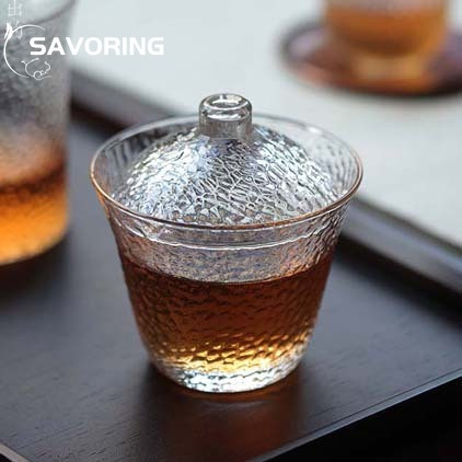 200 ml-es kalapács hőálló üveg Gaiwan átlátszó fedeles tál fedél csészealj nagy tea csésze tureen utazási teáskészletek üzleti ajándék