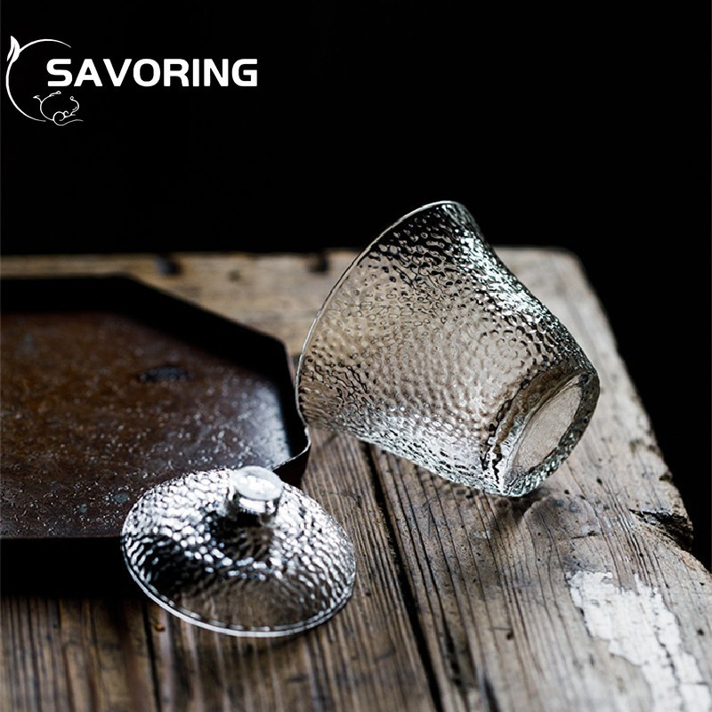 200 ml-es kalapács hőálló üveg Gaiwan átlátszó fedeles tál fedél csészealj nagy tea csésze tureen utazási teáskészletek üzleti ajándék