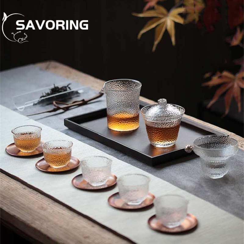 200 ml-es kalapács hőálló üveg Gaiwan átlátszó fedeles tál fedél csészealj nagy tea csésze tureen utazási teáskészletek üzleti ajándék