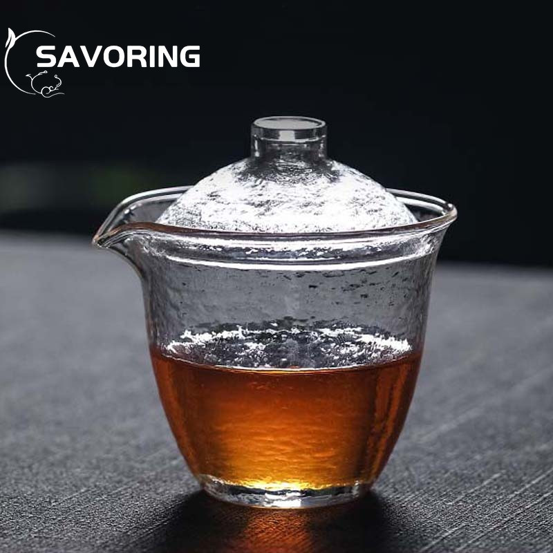 200 ml-es kalapács hőálló üveg Gaiwan átlátszó fedeles tál fedél csészealj nagy tea csésze tureen utazási teáskészletek üzleti ajándék