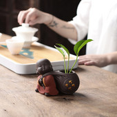 Hidroponikus teáskészlet Lucky Fortune Tea Figurine Kreatív Lila Agyag Tea Pet Desktop Virágcserép Kerti Bonsai Dekoráció