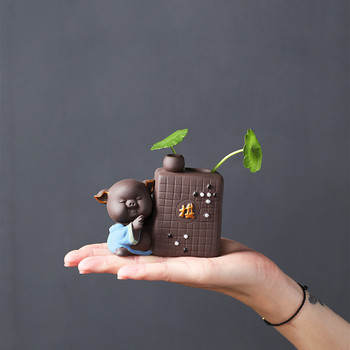 Чаен комплект за хидропоника Lucky Fortune Tea Figurine Creative Purple Clay Tea Pet Desktop Flower Flower Garden Bonsai Decoration