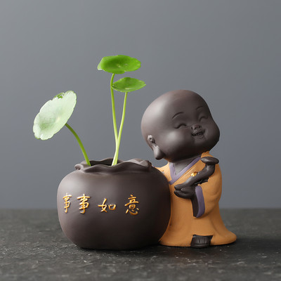 Hidroponikus teáskészlet Lucky Fortune Tea Figurine Kreatív Lila Agyag Tea Pet Desktop Virágcserép Kerti Bonsai Dekoráció