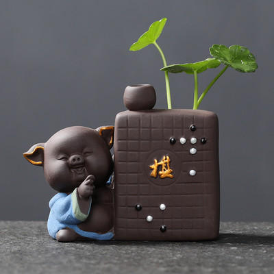 Hidroponikus teáskészlet Lucky Fortune Tea Figurine Kreatív Lila Agyag Tea Pet Desktop Virágcserép Kerti Bonsai Dekoráció