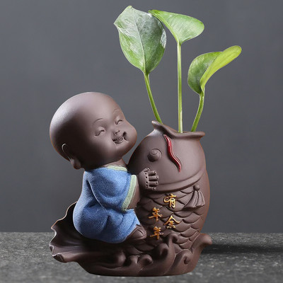 Hidroponikus teáskészlet Lucky Fortune Tea Figurine Kreatív Lila Agyag Tea Pet Desktop Virágcserép Kerti Bonsai Dekoráció