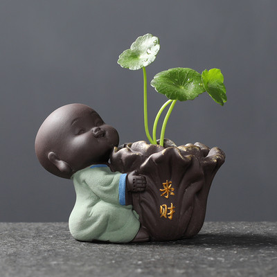 Hidroponikus teáskészlet Lucky Fortune Tea Figurine Kreatív Lila Agyag Tea Pet Desktop Virágcserép Kerti Bonsai Dekoráció