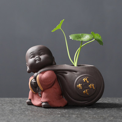 Hidroponikus teáskészlet Lucky Fortune Tea Figurine Kreatív Lila Agyag Tea Pet Desktop Virágcserép Kerti Bonsai Dekoráció