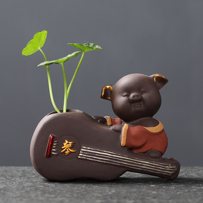 Hidroponikus teáskészlet Lucky Fortune Tea Figurine Kreatív Lila Agyag Tea Pet Desktop Virágcserép Kerti Bonsai Dekoráció