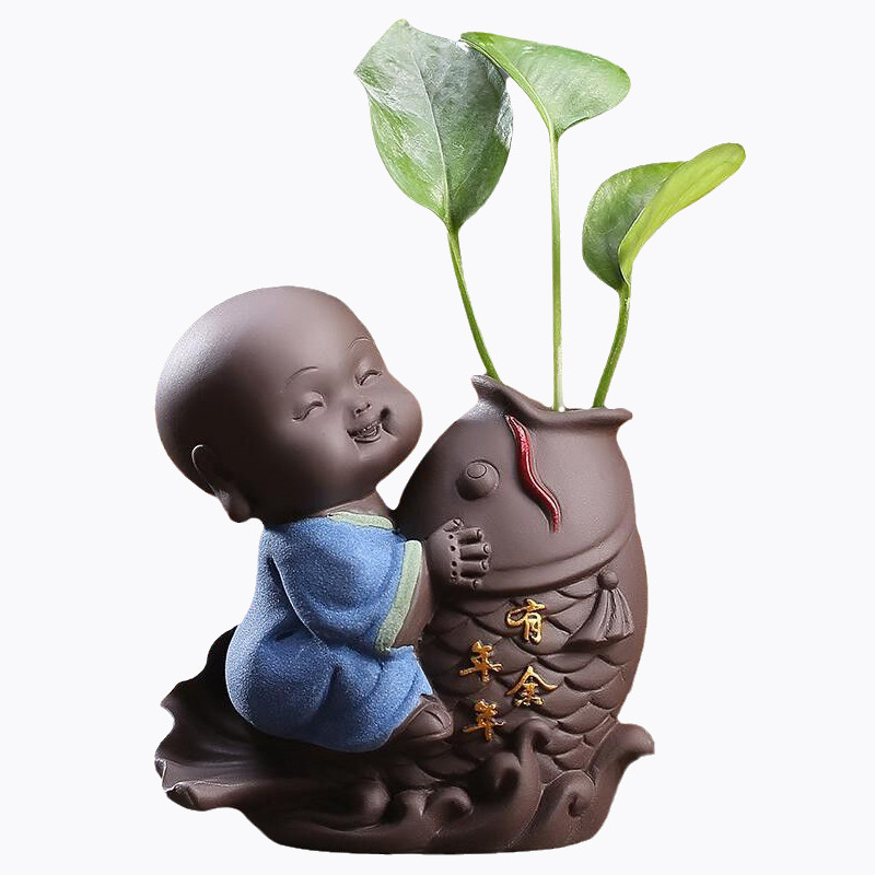 Hidroponikus teáskészlet Lucky Fortune Tea Figurine Kreatív Lila Agyag Tea Pet Desktop Virágcserép Kerti Bonsai Dekoráció