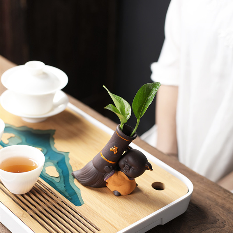 Hidroponikus teáskészlet Lucky Fortune Tea Figurine Kreatív Lila Agyag Tea Pet Desktop Virágcserép Kerti Bonsai Dekoráció