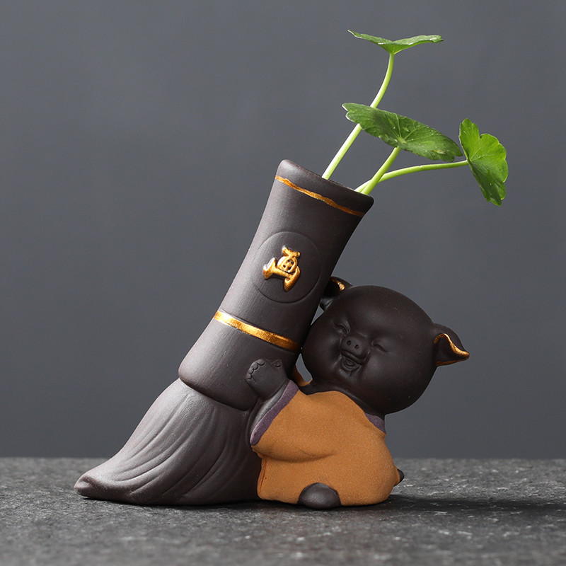 Hidroponikus teáskészlet Lucky Fortune Tea Figurine Kreatív Lila Agyag Tea Pet Desktop Virágcserép Kerti Bonsai Dekoráció