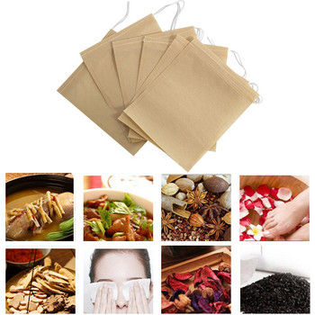 100 БР. Торбички за чай Филтърни хартиени торбички Термично запечатани торбички за чай Цедка за чай Инфузер Дървена чанта за чай с шнур за билков насипен чай