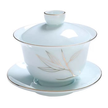 Celadon gold Rim Gaiwan Κινέζικο σετ τσαγιού Αξεσουάρ Φλιτζάνι τσαγιού μεγάλης χωρητικότητας Μπολ τσαγιού Kungfu από λευκή πορσελάνη