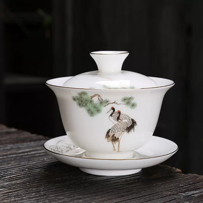 Celadon gold Rim Gaiwan Ķīniešu tējas komplekts Aksesuāri Tējas infuzētājs Lielas ietilpības tējas tase Uzlabota baltā porcelāna Kungfu tējas bļoda