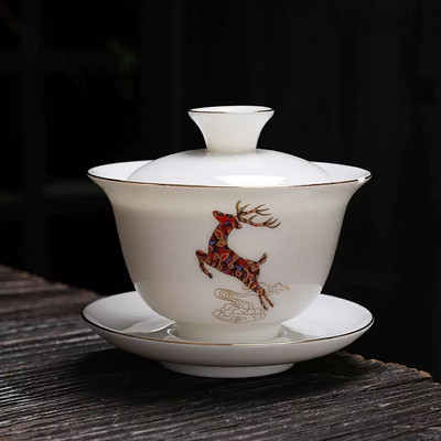 Celadon gold Rim Gaiwan Ķīniešu tējas komplekts Aksesuāri Tējas infuzētājs Lielas ietilpības tējas tase Uzlabota baltā porcelāna Kungfu tējas bļoda