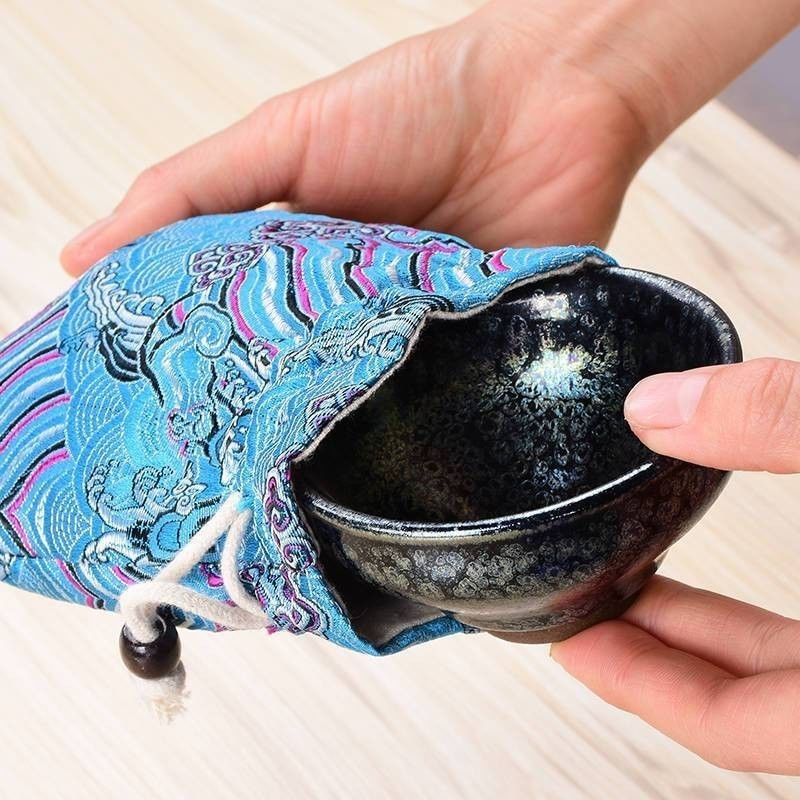 Ar rokām darināta kokvilnas lina saišķa kabatas tēja Cozies vienas krūzes uzglabāšanas maisiņš Keramikas krūze Pārnēsājams aizsargkrūzes pārsegs Ceļojumu somaLE749