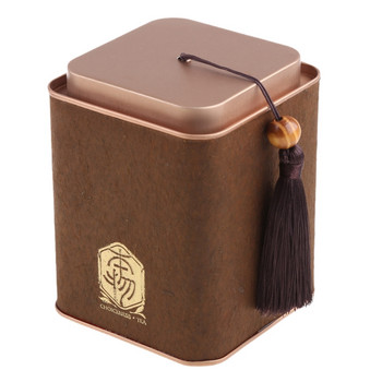 Метална тенекиена кутия Квадратен контейнер за чай Буркан с капак с пискюли Кутия за съхранение на зелен чай за кафе, билки, бонбони, захар, подправки, закуски, храна