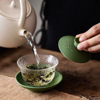Топлоустойчиво стъкло в японски стил Gaiwan Прозрачна кунгфу чаша за чай Домакински Sancai Чайни прибори Кухненски аксесоари за пиене