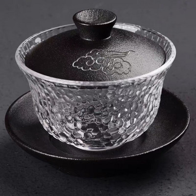 Топлоустойчиво стъкло в японски стил Gaiwan Прозрачна кунгфу чаша за чай Домакински Sancai Чайни прибори Кухненски аксесоари за пиене