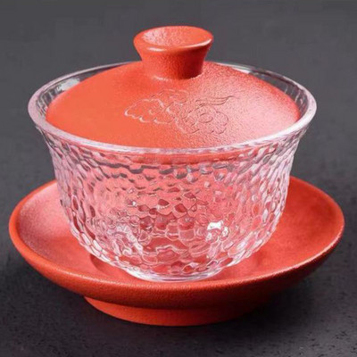 Топлоустойчиво стъкло в японски стил Gaiwan Прозрачна кунгфу чаша за чай Домакински Sancai Чайни прибори Кухненски аксесоари за пиене