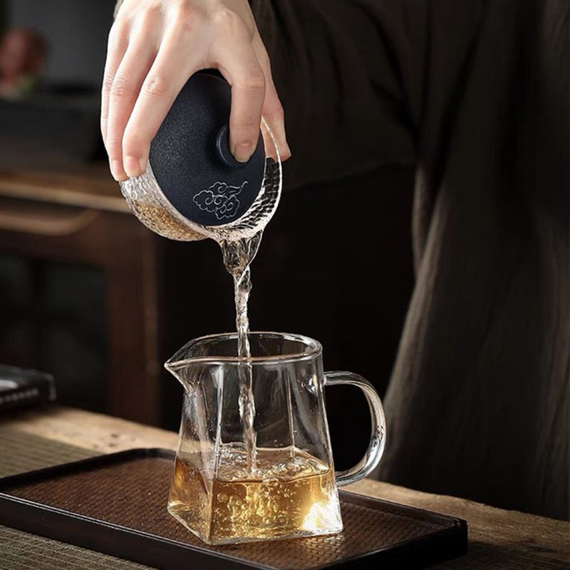 Топлоустойчиво стъкло в японски стил Gaiwan Прозрачна кунгфу чаша за чай Домакински Sancai Чайни прибори Кухненски аксесоари за пиене