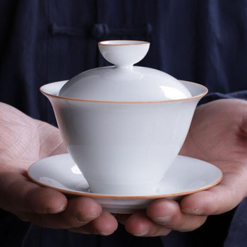 Μεγάλο μέγεθος πορσελάνης Sancai Gaiwan Chinese Style Respect Kungfu Tea Cup Infuser Tea Bowl Drinking Accessories 180ml