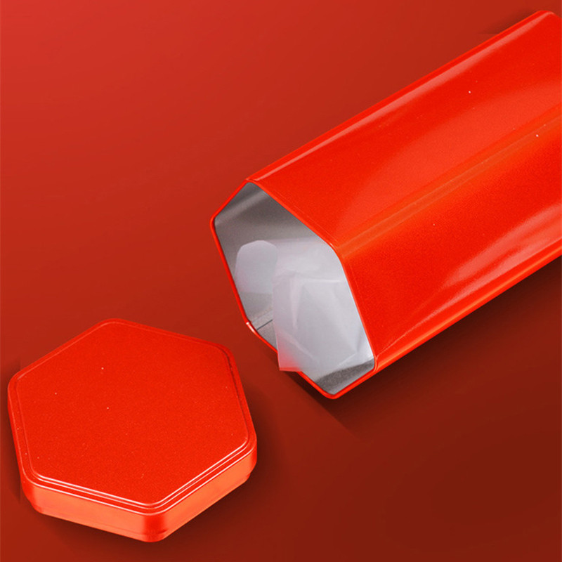 Tējas skārdene Radoša sešstūra skārda skārda matēta iepakojuma skārda skārdene Universāla melnā tēja Pu'er Maza zaļa mandarīna skārdene