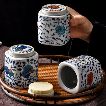 Европейски керамичен буркан за съхранение с капак Синьо и бяло порцеланово уплътнение Маса за кафе Кутия за чай Настолни буркани за бонбони Декорация на дома