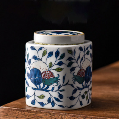 Европейски керамичен буркан за съхранение с капак Синьо и бяло порцеланово уплътнение Маса за кафе Кутия за чай Настолни буркани за бонбони Декорация на дома