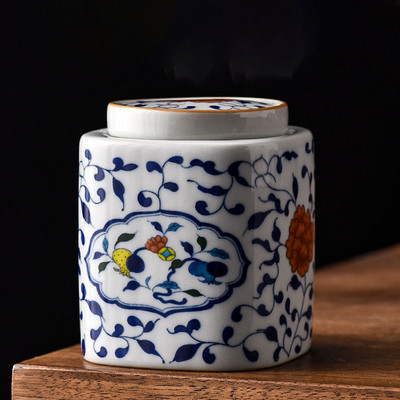 Европейски керамичен буркан за съхранение с капак Синьо и бяло порцеланово уплътнение Маса за кафе Кутия за чай Настолни буркани за бонбони Декорация на дома