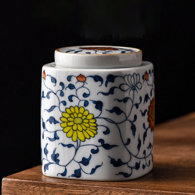 Европейски керамичен буркан за съхранение с капак Синьо и бяло порцеланово уплътнение Маса за кафе Кутия за чай Настолни буркани за бонбони Декорация на дома