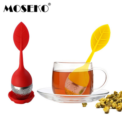 MOSEKO 1 buc. Filtru de infuzor de ceai din silicon Sita reutilizabila cu tava pentru picurare Filtru de ceai si cafea pentru condimente din plante Vase Instrument pentru ceai