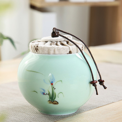 Pārnēsājams Celadon tējas Caddy ceļojumu tējas maisiņu uzglabāšanas kastīte Aizzīmogota keramikas burka Tieguanyin konteineri virtuves garšvielu kafijas kanna