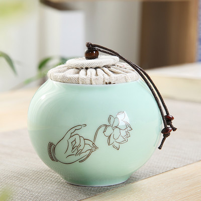 Pārnēsājams Celadon tējas Caddy ceļojumu tējas maisiņu uzglabāšanas kastīte Aizzīmogota keramikas burka Tieguanyin konteineri virtuves garšvielu kafijas kanna