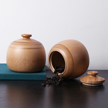 Висококачествена бамбукова кутия за съхранение на чай Ръчно изработена кутия за чай Капак Уплътнение Кухненски буркани за съхранение Аксесоари Кутия за подправки Калъф Органайзер