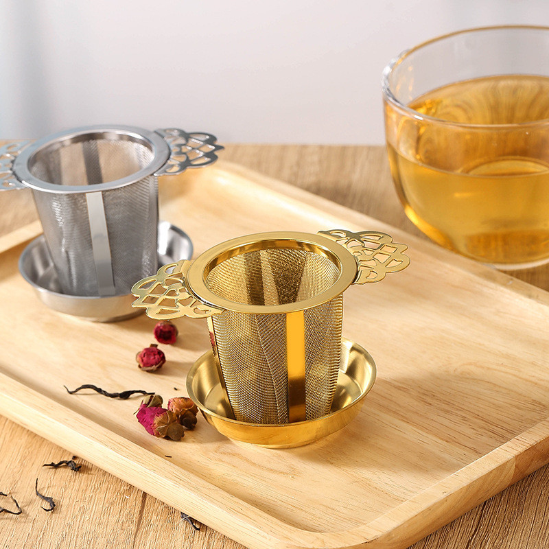 Σετ σουρωτήρι τσαγιού διπλής λαβής με δίσκο από ανοξείδωτο ατσάλι με λεπτό πλέγμα κόσκινο Τσαγιέρα Φύλλο τσαγιού Έγχυση φίλτρου καφέ Σκεύη τσαγιού κουζίνας