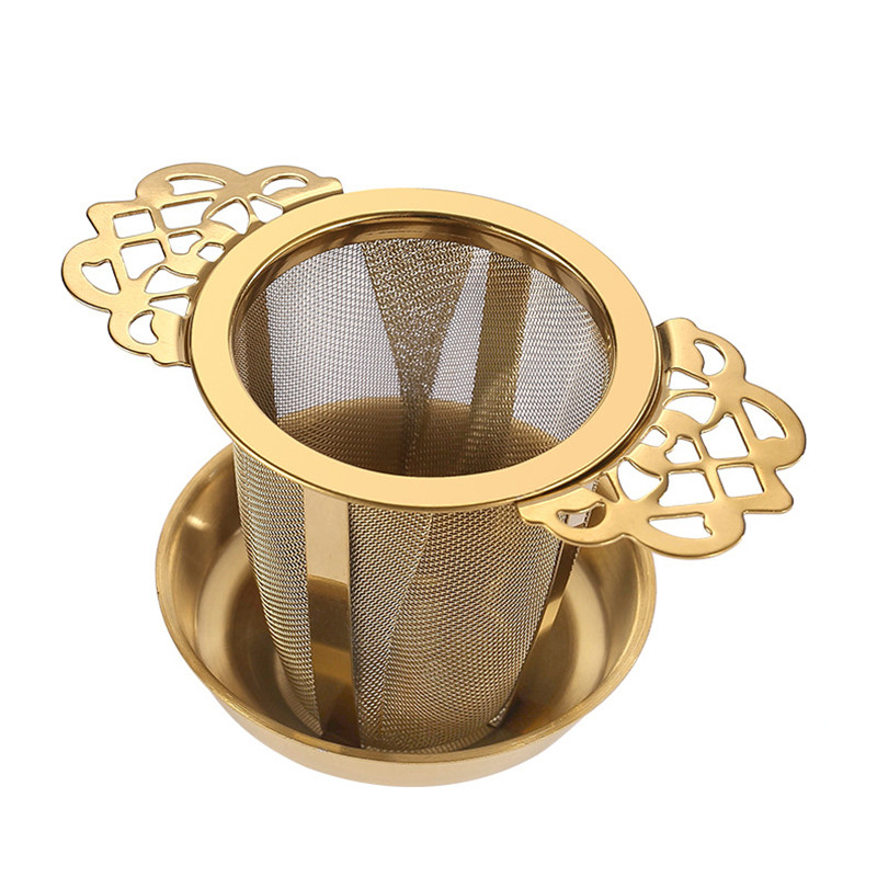 Σετ σουρωτήρι τσαγιού διπλής λαβής με δίσκο από ανοξείδωτο ατσάλι με λεπτό πλέγμα κόσκινο Τσαγιέρα Φύλλο τσαγιού Έγχυση φίλτρου καφέ Σκεύη τσαγιού κουζίνας