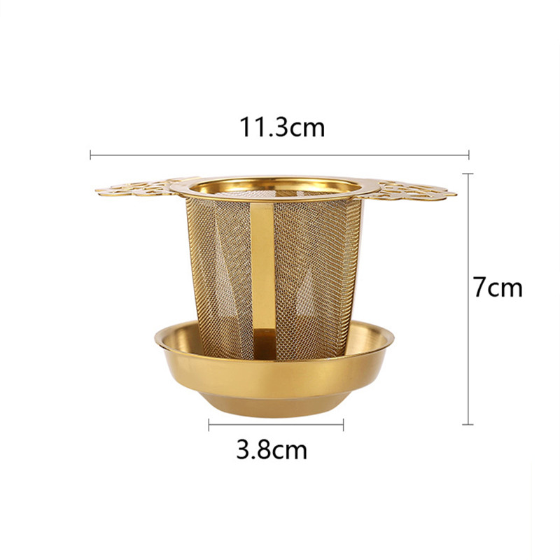 Σετ σουρωτήρι τσαγιού διπλής λαβής με δίσκο από ανοξείδωτο ατσάλι με λεπτό πλέγμα κόσκινο Τσαγιέρα Φύλλο τσαγιού Έγχυση φίλτρου καφέ Σκεύη τσαγιού κουζίνας