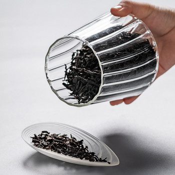 Κάθετη μοτίβο γυαλί Tea Caddy Household Bamboo Καπάκι Ξύλινο Καπάκι Σφραγισμένα δοχεία αποθήκευσης Δοχεία αποθήκευσης τσαγιού με υψηλό βοριοπυριτικό γυαλί