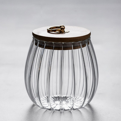 Vertikāla raksta stikla tēja Caddy mājsaimniecības bambusa koka vāks, noslēgts uzglabāšanas kannas ar augstu borosilikāta stikla tēju uzglabāšanas kārbas