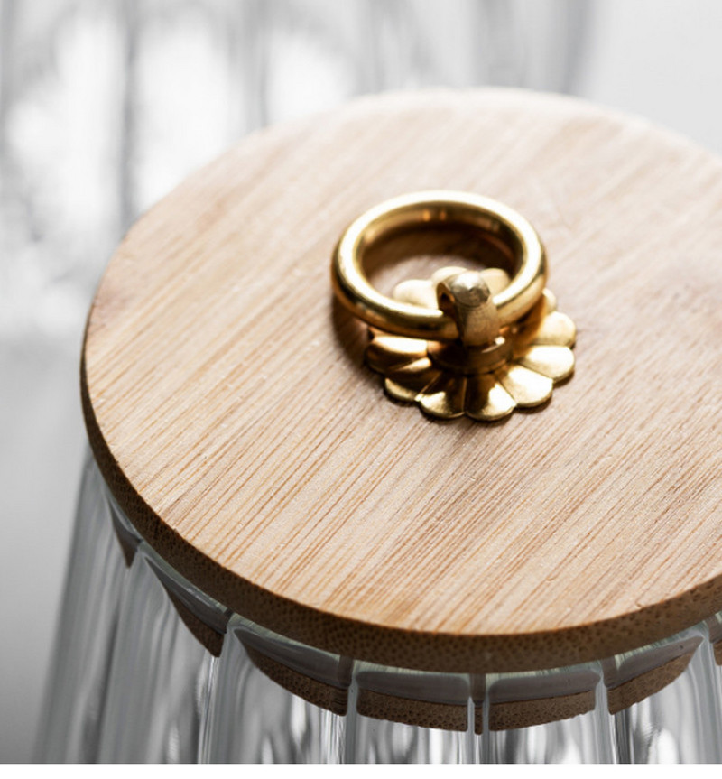 Vertikāla raksta stikla tēja Caddy mājsaimniecības bambusa koka vāks, noslēgts uzglabāšanas kannas ar augstu borosilikāta stikla tēju uzglabāšanas kārbas