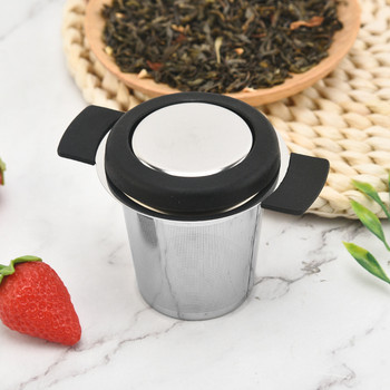 Цедка за чай с двойна дръжка и капак Чайник от фина мрежа от неръждаема стомана Висящ насипен филтър за чаени листа Аксесоари за чай