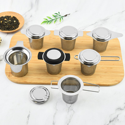 Filtru de ceai cu mâner dublu, cu capac, ceainic cu plasă fină din oțel inoxidabil, agățat, filtru de frunze de ceai, accesorii pentru ceaiuri