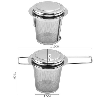 Dvigubas arbatos infuzinis sietelis su dangteliu iš nerūdijančio plieno smulkaus tinklelio arbatinuko pakabinamas palaidų arbatos lapelių filtras Arbatos indų priedai