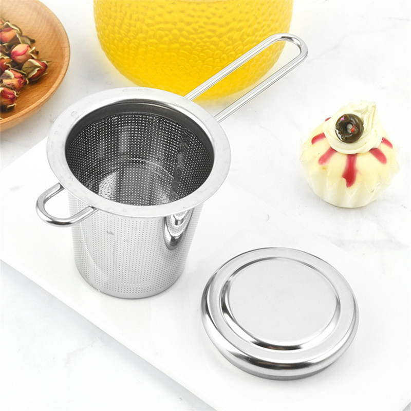 Dvigubas arbatos infuzinis sietelis su dangteliu iš nerūdijančio plieno smulkaus tinklelio arbatinuko pakabinamas palaidų arbatos lapelių filtras Arbatos indų priedai