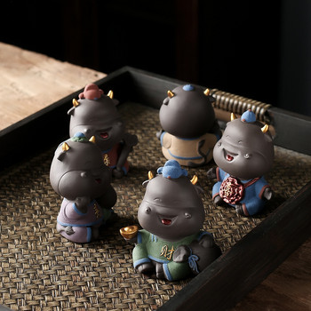 Creative Wufu Cattle Handmade Tea Art Tea Set Tea Set Bonsai Kung Fu Tea Pet Mini Tea Set Purple Sand Tea Ornaments