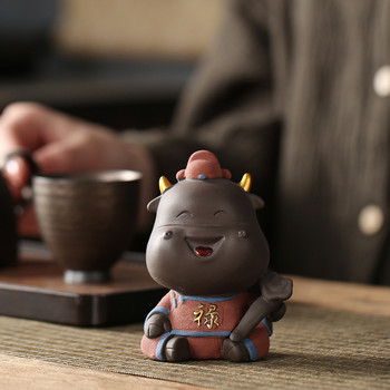 Creative Wufu Cattle Χειροποίητο σετ τσαγιού τέχνης Σετ τσαγιού Bonsai Kung Fu Tea Pet Mini σετ τσαγιού Μωβ στολίδια από άμμο