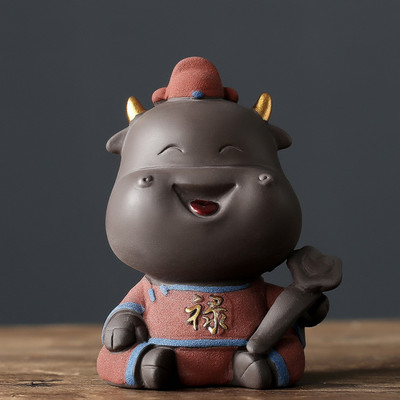 Kreatív Wufu szarvasmarha kézzel készített tea Art teáskészlet teáskészlet Bonsai Kung Fu Tea Pet mini teáskészlet Lila homoktea díszek