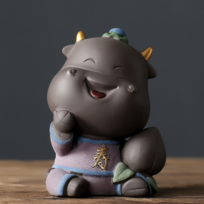 Kreatív Wufu szarvasmarha kézzel készített tea Art teáskészlet teáskészlet Bonsai Kung Fu Tea Pet mini teáskészlet Lila homoktea díszek